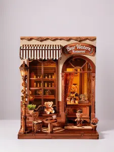 3D Wooden Miniature House Kit, Bear’s Western Dessert House, Book Nook, DIY Bookshelf Insert Model, Mother's Day Gift,Home Decor Gift for Adults 14+