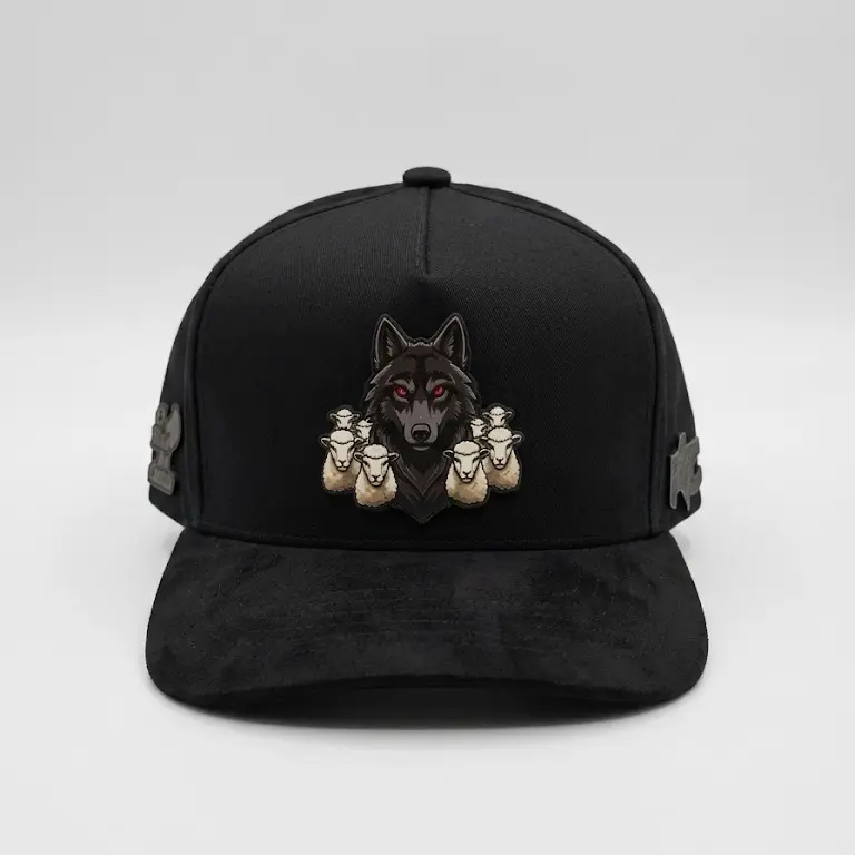 El Malo Del Cuento Men’s Snapback Hat with Detailed Alpha Wolf Patch and Premium Black Suede Brim, Adjustable Fit