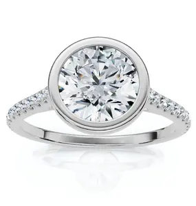 Certified 1 1/2ct Diamond Bezel With Accent Engagement Ring 14k Gold Lab Grown