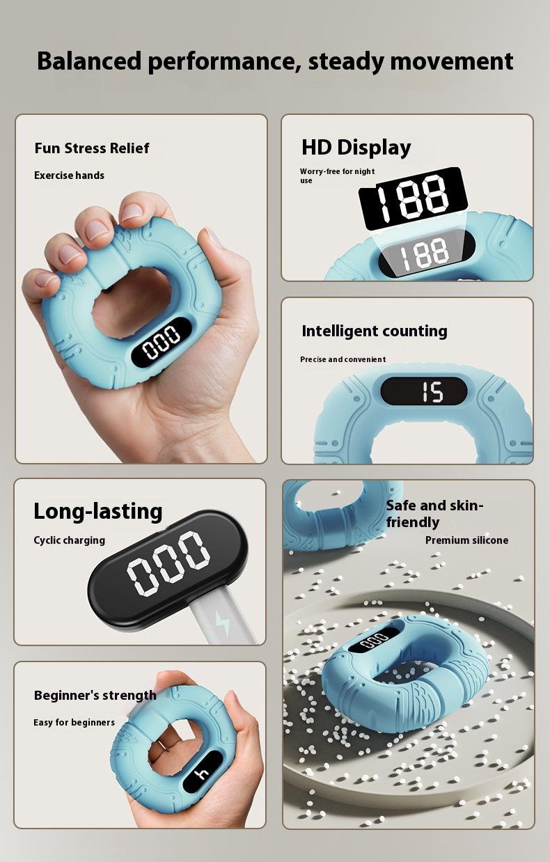 Smart silicone gripper to exercise finger strength grip ring connected to Bluetooth counting and page turning video grip ring