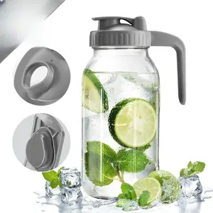 Mason Jar with Pour Spout Lid V-shaped, 64 oz Iced Tea Pitcher with Lids Double Leak Proof, 2 Quart Drink Pitcher for Breastmilk, Sun Tea, Juice, Coffee Creamer, Juice Containers