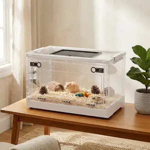 Stackable Hamster & Gerbil Cage with Front Door, Ventilated Small Animal Habitat for Dwarf Hamsters, Mice - Ideal for Bedroom, Small Spaces