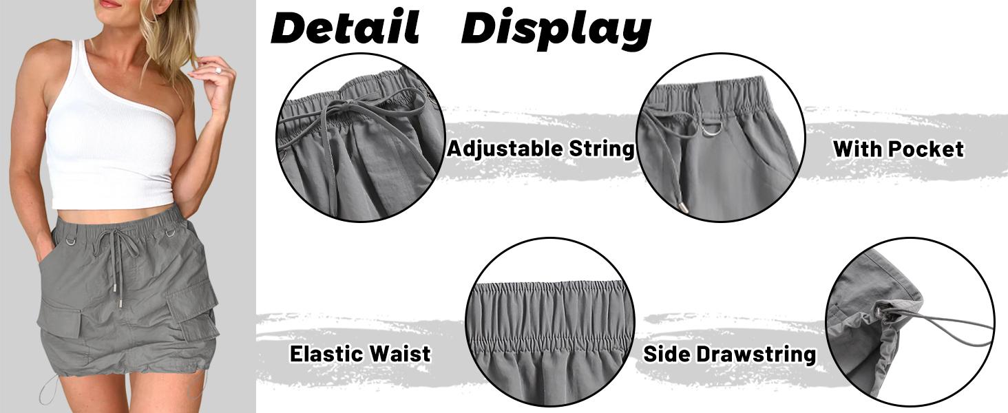ZAFUL Women's Y2K High Waist Mini Cargo Skirt with Pockets & Side Drawstring for Casual & Trendy Outfits High-quality Fabric Soft Lightweight Comfortable All-day Wear ZAFUL Women's Y2K High Waist Mini Cargo Skirt with Pockets & Side Drawstring for Casual & Trendy Outfits High-quality Fabric Soft Lightweight Comfortable All-day Wear