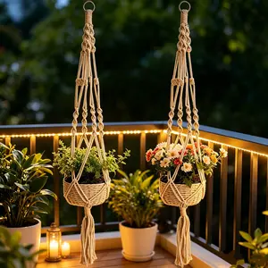 2-piece Bohemian style hanging flower basket decoration, hand woven indoor green decoration, balcony flower pot hanging rope, hanging flower pot, hanging flower basket, suitable for home decoration, garden decoration