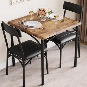 Dining Table Set for 2, Kitchen Table and Chairs for 2 with Upholstered Chairs, 3 Piece Square Kitchen Table Set, Dining Room Table Set for Small Space, Apartment, Retro Brown