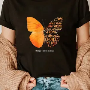 100% Cotton Multiple Sclerosis Awareness Gifts Women Mom Cute Butterfly T-Shirt
