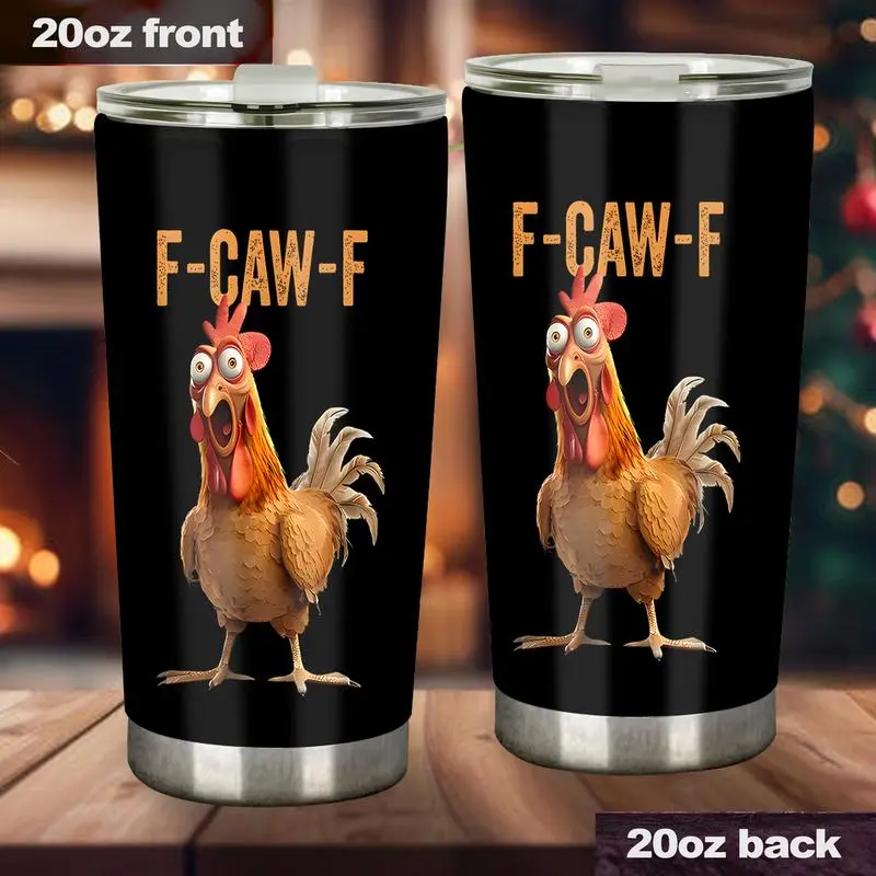 [BNB Halloween Gift 2025] F-Caw-F Funny Tumbler 20oz, Drinkware Coffee Cup, Rooster, Chicken, Trending Cup Gifts for Birthday Halloween Valentines Mothers Day Christmas