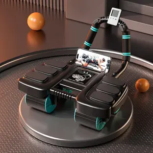 2025 New Ab Wheel Roller with Elbow Support - 4-Wheel Auto Rebound Core Trainer for Home Gym Belly Toning Portable Fitness