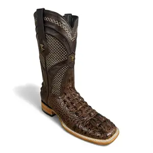 Patriot Chocolate Gator Clon Cowboy Boot with Crocodile Pattern and Comfortable Sole