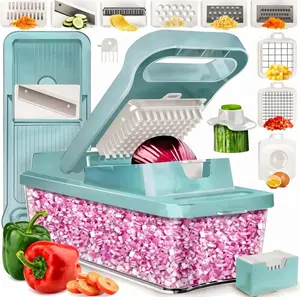 Vegetable chopper, vegetable chopper, and mandolin slicer -12 in 1, blue Kitchen Utensils