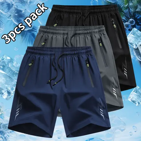 Men's 100% Polyester Active Drawstring Athletic Shorts - Elastic Drawstring, Quick Dry, Breathable, Slight Stretch, Regular Fitted, Zipper, Adjustable Bottoms for Gym Fitness, Everyday Wear (Standard Sizes)