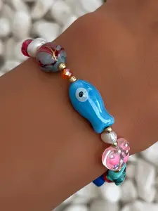 Boho Style Ceramic Fish Bracelet with Flower Heart Design, Women's Daily Wear Jewelry Accessory, Perfect for Dates & Casual, Trendy Jewellery Accessories, Bohemian Bracelets