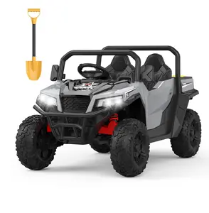 24V 4WD Electric Ride On Dump Truck with Remote Control,2-Seater Kids Ride On Car for Ages 3+,All-Terrain Toy Truck w/Dump Bed,Bluetooth & LED Lights,Birthday Gift​-Grey