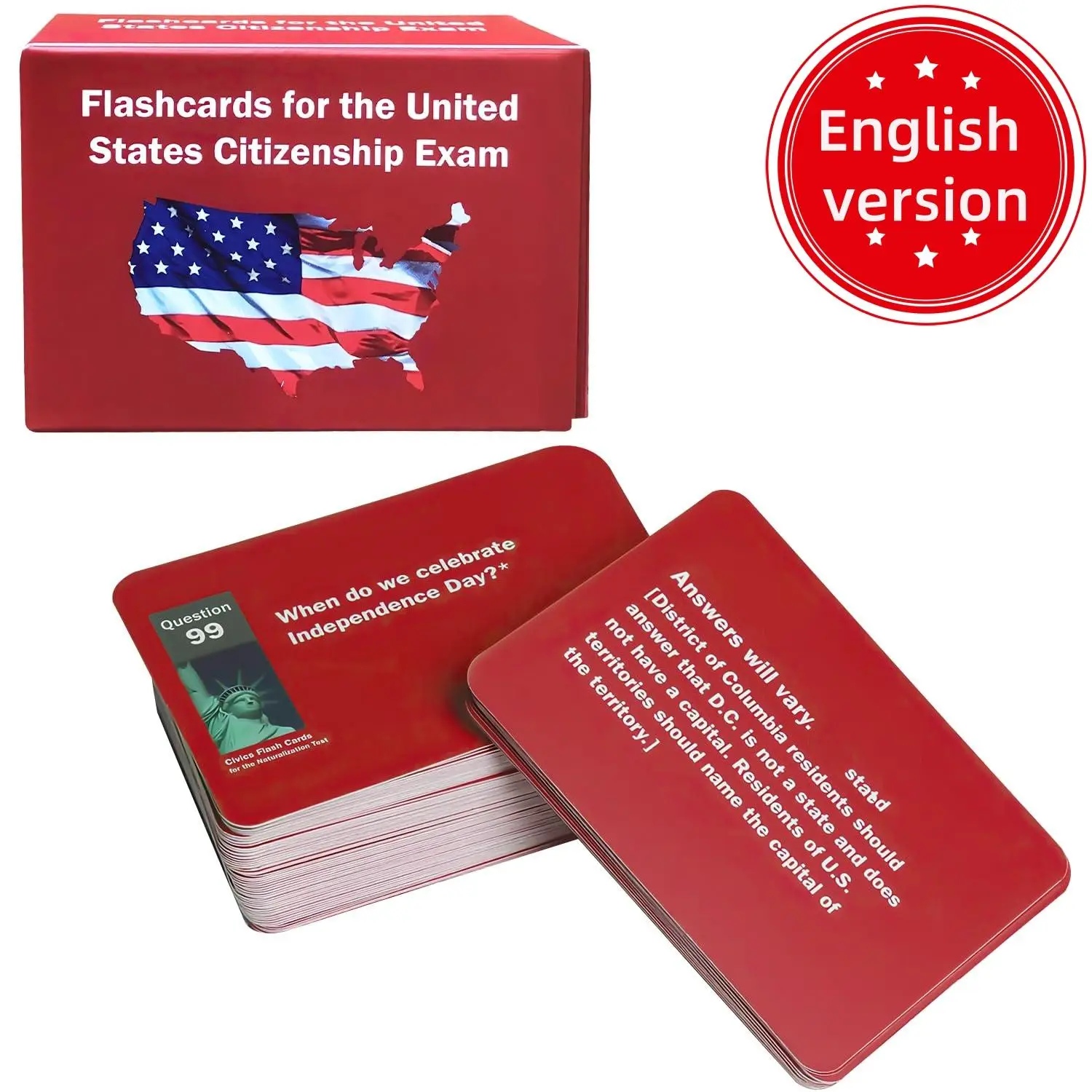 United States Citizenship Exam Flash Card, 1 Box 100 Questions Educational Learning Card, Perfect Gift for Immigrants & Aspiring Citizens