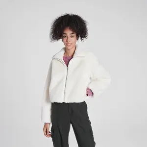 Women's Zip-Front Faux Fur Jacket - Wild Fable Cream M