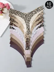 5/6/10/20Pcs Women's Leopard Print Thongs, Comfortable Low-Waist Design, Fitted Style for All Seasons, Ideal for Daily Wear & Casual