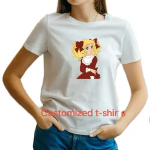 Candy Amime Customized T-Shirt - White Cartoon Character Design Casual Summer Streetwear Tshirt for Women - Comfort, Top, Crewneck, Womenswear, Camisa de Candy Candy, Camisa Candy Anime