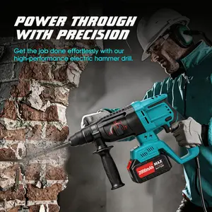 SDS Plus Cordless Rotary Hammer Drill 20V Brushless 4000BPM Heavy Duty Concrete Hammer Drill with Safety Clutch 3 Modes Drill Hammer Chisel Portable Demolition Tool Kit for Concrete Masonry Wood Metal