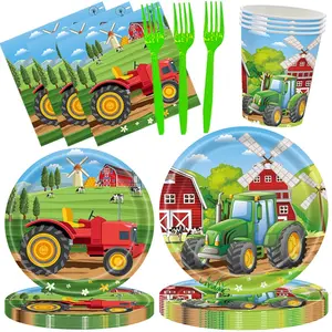 Engineering Theme Birthday Party Set 100 Pieces, for 20 Guests, Includes Plates, Cups, Napkins, Forks, Digger Bulldozer Party Supplies