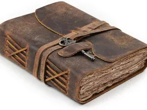 LEATHER VILLAGE Vintage Leather Journal – 200 Handmade Vintage Deckle Edge Paper – Leather bound Journal For Women Men – Vintage Key Closure -