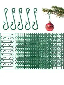 100pcs/200pcs Durable Plastic Christmas Ornament Hooks - Reusable Green Mini Tree Decoration Hangers for Lights, Balls & More - Perfect for Holiday Decorations, Suitable for Halloween, Christmas, Easter, Christmas Party Decorations