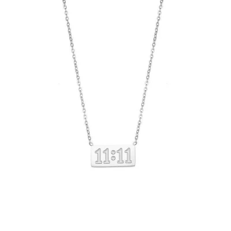 11:11 Engraved Tag Necklace for Women, Minimalist Steel Pendant Chain, Versatile and Modern Female Accessory, Ideal Gift
