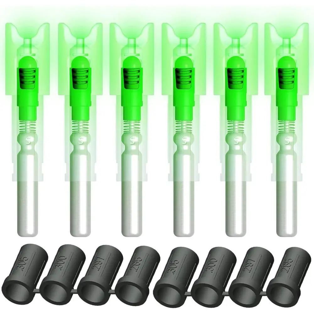 LED Lighted Arrow Nocks 6 Pack, Functional Design for Unisex Adults Archery Practice, with On/Off Switch & Bushings for .285-.305 Inch Bolts, Arrow Shape, 6Pcs