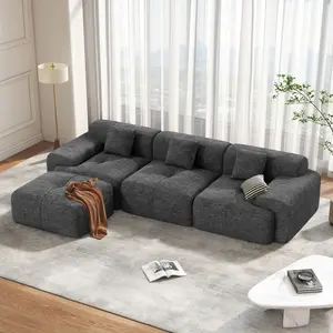 【2 Packages shipping】122" Modern L Shaped Modular Sectional Sofa, Boneless Couches for Living Room with Ottoman,4 Seater Convertible Chenille Cloud Couch Sofa Set, No Assembly Required