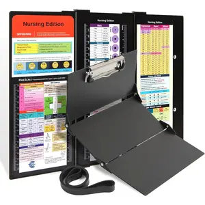 Nursing Clipboard with Nursing and Medical Edition Cheat Sheets 3 Layers Aluminum Foldable Nurse Clip Boards Notepad for Students, Nursing School Essentials (Black)