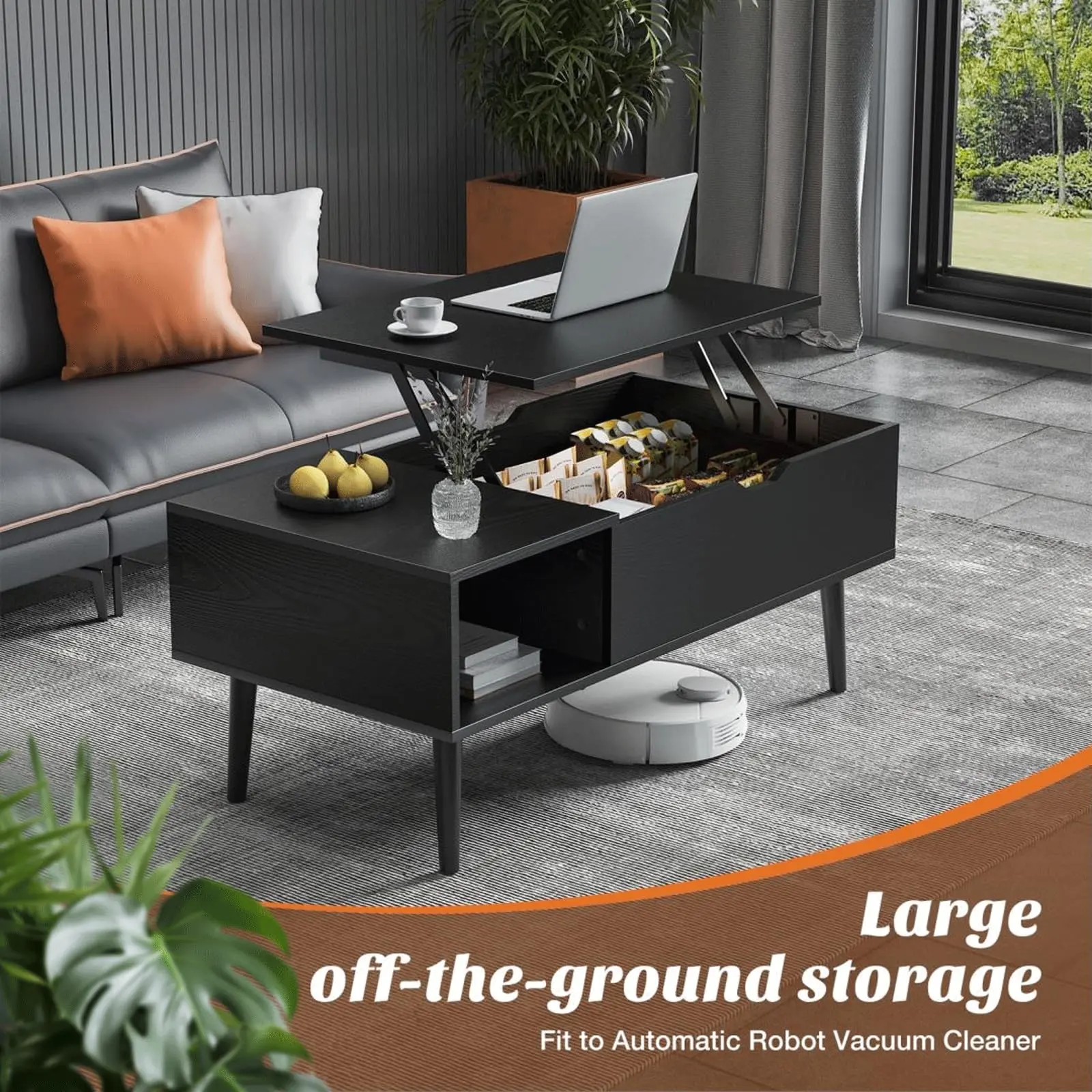 Coffee Table, Lift Top Coffee Tables for Living Room Apartment, Rising Tabletop Wood Coffee Tables with Storage Shelf and Hidden Compartment