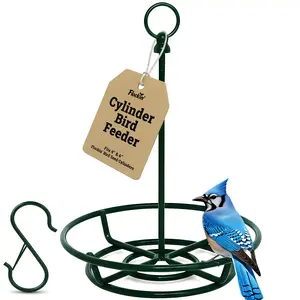 Cylinder Bird Feeder Holder - Holds Bird Seed Cylinders with Hole, Logs, & Birdseed Cakes up to 6" Diameter - Includes O-Ring & Locking S Hook - Powder Coated, Thick, Durable Weather Resistant