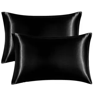 Satin Pillowcase Queen Set of 2 Silk Pillowcases for Hair and Skin Black Pillow Cases 2 Pack Soft Pillow Cover with Envelope Closure 20x30 Inches