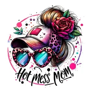 Hot Mess Mom Hat and Messy Bun Leopard  Direct To Film Print, DTF Print, Ready To Press Print For T-shirts