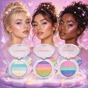 Rainbow Gradient Shimmer Highlighter Palette, Multicolor Pastel Glow Powder for Face & Body, Long Lasting Sparkle Makeup for Festival Party Cosplay Pride Rave Y2K tiktokshopspringglowup