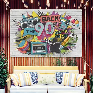 Back to the 90s Retro Backdrop Banner, 90s Throwback Party Decorations with Boombox Cassette Tape Graffiti, Durable Polyester Fabric Photo Booth Prop, Reusable Easy to Clean, Perfect for 90s Theme Party, Hip Hop Event, Birthday, Home Decor, Gift for 90s
