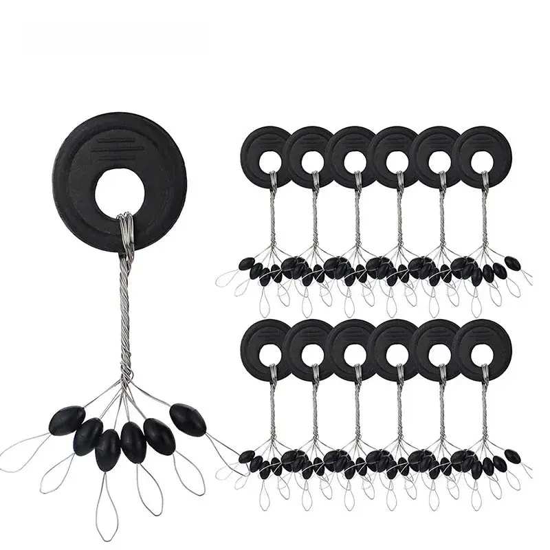Black Rubber Space Beans – 60pc Oval Bobber Stoppers for Float Fishing - 60Pc Oval Three Sizes