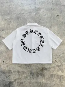 Men's Short Casual Street Style Shirt with Printed Slogan, Fashionable Loose Fitting Woven Top for Summer Outdoor Wear, Trendy Comfortable Shirt, Streetwear