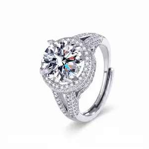 Silver-Plated 10mm Big Cubic Zirconia Ring, Adjustable Open Size Statement Engagement Ring for Women