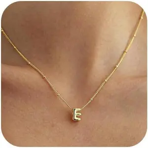 Bubble Letter Necklace Gold, Dainty Initial Necklaces for Women 14K Gold Plated Small A to Z Name Necklace Personalized Simple Initial Pendant Cute Choker Necklaces for Women Trendy Jewelry