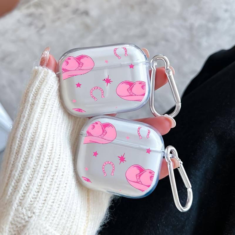 Pink Cowboy Dream Pattern TPU Soft Protective Case for Apple AirPods 4/3/2/1/Pro/Pro2 Transparent Earphone Cover with Keychain Attachment