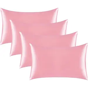 Satin Silk Pillowca for Hair and Skin, Black Pillow Cas Standard Size t of 4 Pack Super Soft Pillow Ca with Zipper Closure (Pink, Standard(4 Pack))