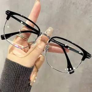 1pc Half-Frame Anti-Blue Light HD Metal Retro Fashion Glasses - Lightweight Durable Design Digital Screens &, Stylish Modern Eyewear, Screen Time Protection, Sleek Style, Sturdy Construction, Protective Lenses, Tech Enthusiasts