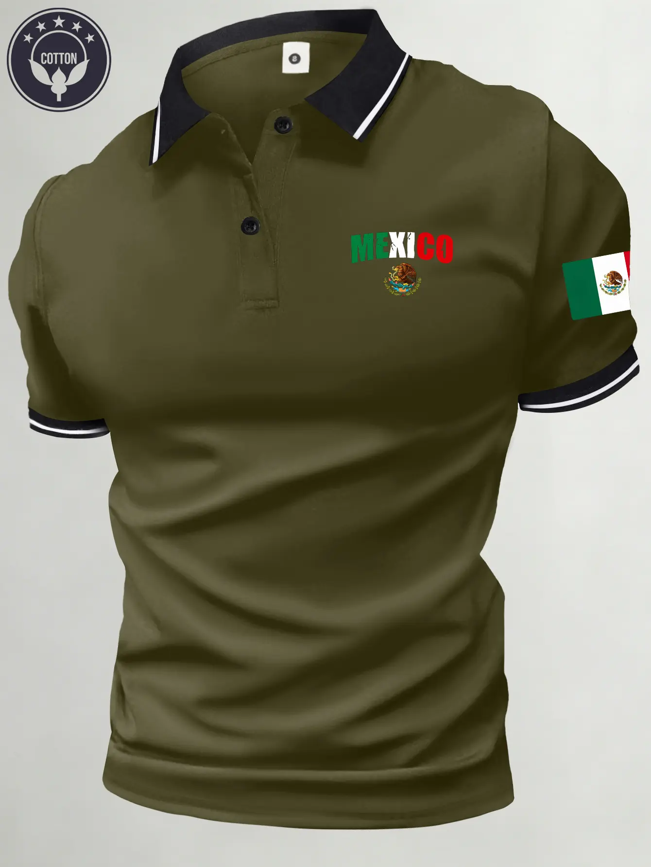 Men&rsquo;s summer cotton short-sleeve polo shirt with Mexico flag theme, Mexico flag print, classic retro style, lightweight and versatile sports casual outdoor fashion golf apparel, trendy black short-sleeve design&mdash;an ideal gift for men or a brother.