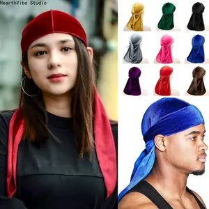 Premium Velvet Durag for Men & Women | Extra Long Tail & Wide Straps with Silky Satin Lining,Oversized 360 Waves Compression Cap, Luxury Hip-Hop Streetwear Headwear