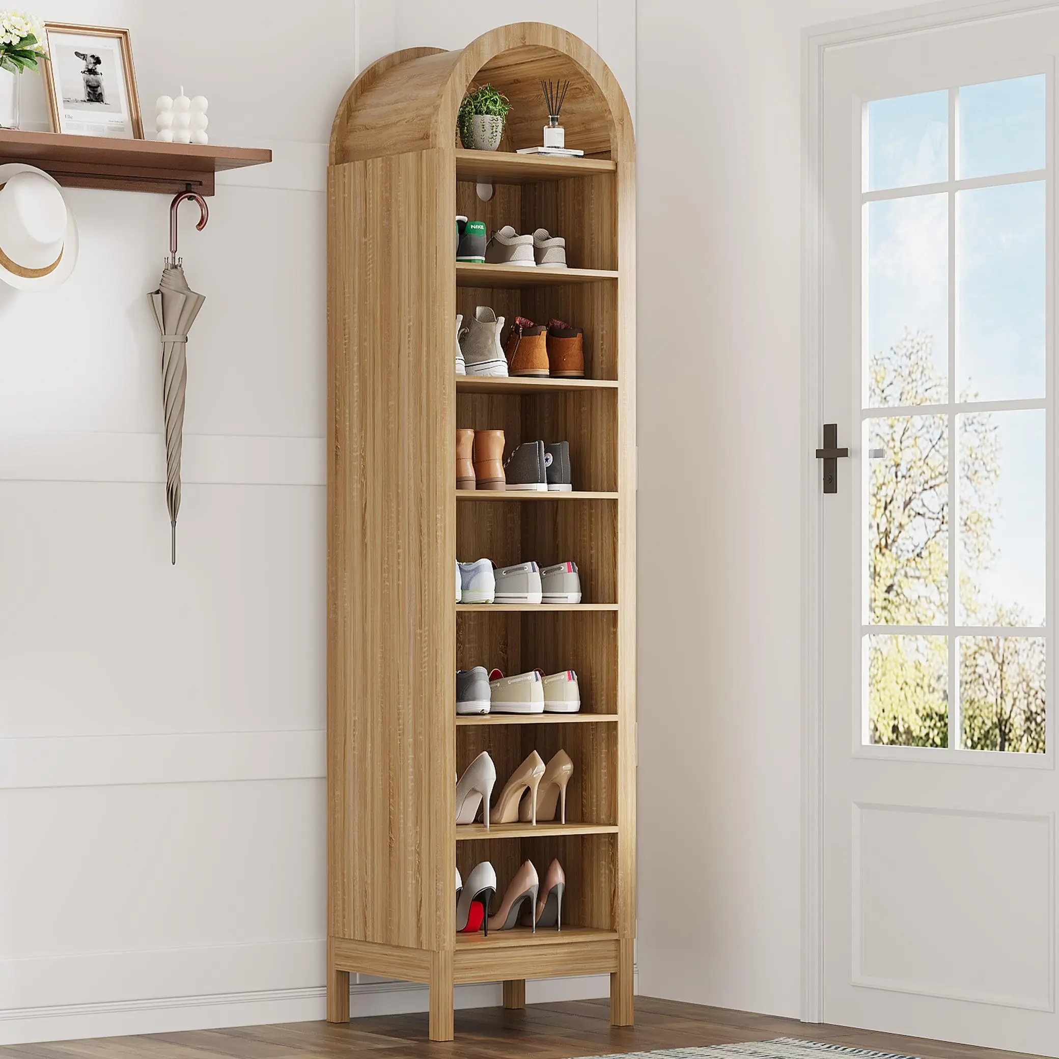 Arched Bookshelves, Tall Open Storage Bookcase with Adjustable Shelves, Modern Farmhouse Narrow Display Shelving Unit for Living Room, Bedroom & Home Office