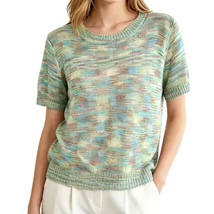 Chouyatou Women's Summer Tie-Dye Knit Short-Sleeve Casual Colorful T-Shirt