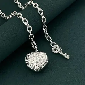 elegant 925 Sterling Silver plated Heart Pendant Necklace Jewelry For Women Wedding Party Fashion Charm Gift Valentine‘s gift