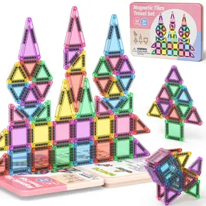 Magnetic Tiles,Travel Construction Set with Storage Iron Box,STEM Educational Toys,Magnetic Building Blocks, for Girls & Boys Sensory Play for Preschool Learning Classroom Must Have Decor.