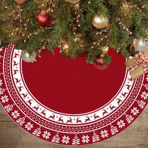 Christmas Tree Skirt 48 Inches | Red Xmas Tree Skirt with Rustic Snowflake & Reindeer , Fits 5 to 7 Foot Trees,  Christmas Decorations for Holiday Trees.