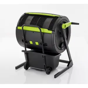 212 MAIN 65gal Zinc-Coated Metal Compost Tumbler - 2-Stage RSI-MAZE Design with Patented Handle, Ratcheting Lock, Easy Turn Kit, Cart, Dual Doors & Bucket Set for Composting